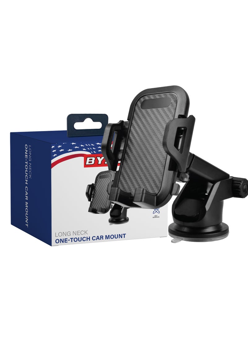 BYSON Long Neck One Touch Phone Mount with 360° Rotation - Adjustable Arm, Strong Suction, Secure Grip, Easy One Hand Operation - Ideal for Dashboard or Windshield Mounting - Image 1