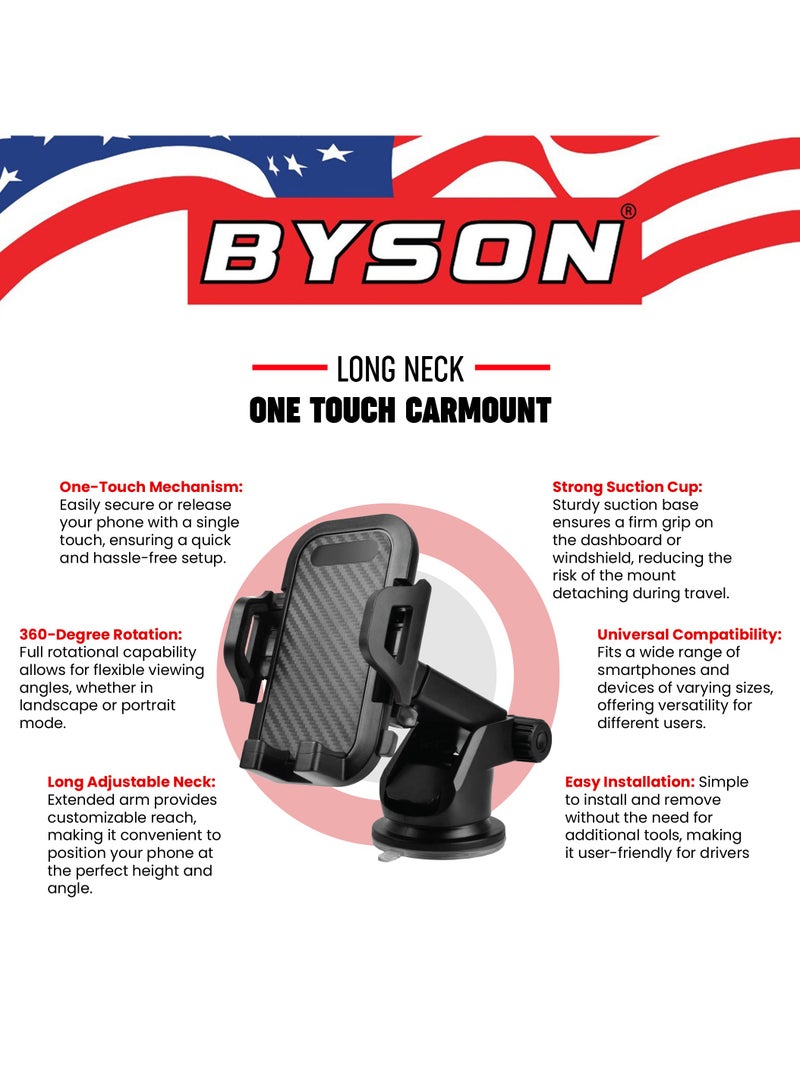 BYSON Long Neck One Touch Phone Mount with 360° Rotation - Adjustable Arm, Strong Suction, Secure Grip, Easy One Hand Operation - Ideal for Dashboard or Windshield Mounting - Image 4