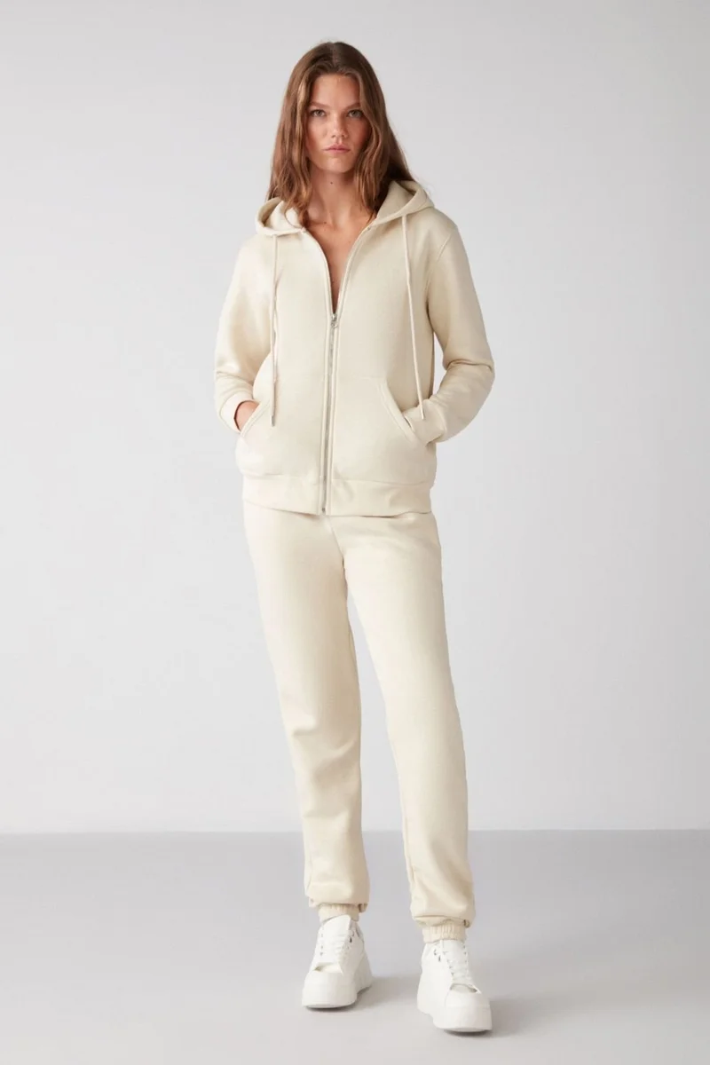 جريميلانج Marıtza Women's Regular Fit Elastic Waist and Leg Fleece Lined Vanilla Sweatpants
