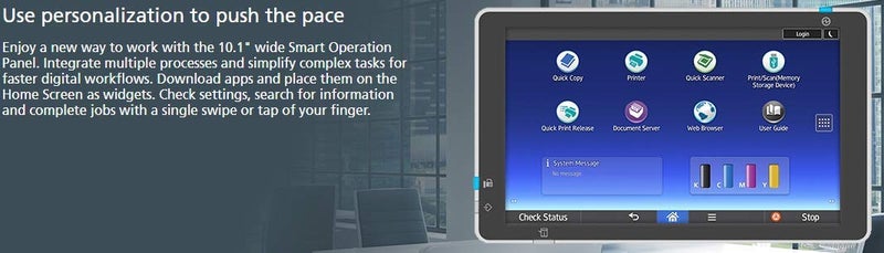 RICOH ناسخة ليزر ملونة متعددة الوظائف ريكو أفيشيو MP C3004 - A3/A4، 30 صفحة في الدقيقة، نسخ، فاكس، طباعة، مسح، دوبلكس تلقائي، شبكة، واي فاي، 4 صناديق، قاعدة، تأتي مع برنامج PostScript 3 المثبت مسبقًا (مجددة) - Image 2