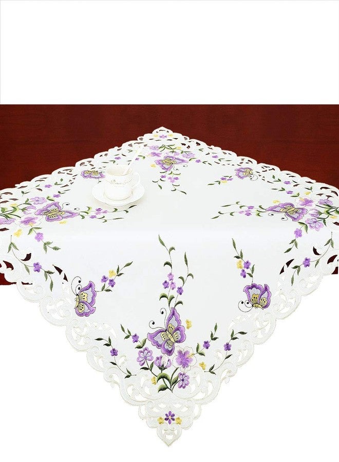 Simhomsen Small Spring Butterfly and Floral Tablecloths Toppers, Tablecovers for End Table, Tea Table, Coffee Table and Nightstand, Purple Square 34 Inch - Image 1