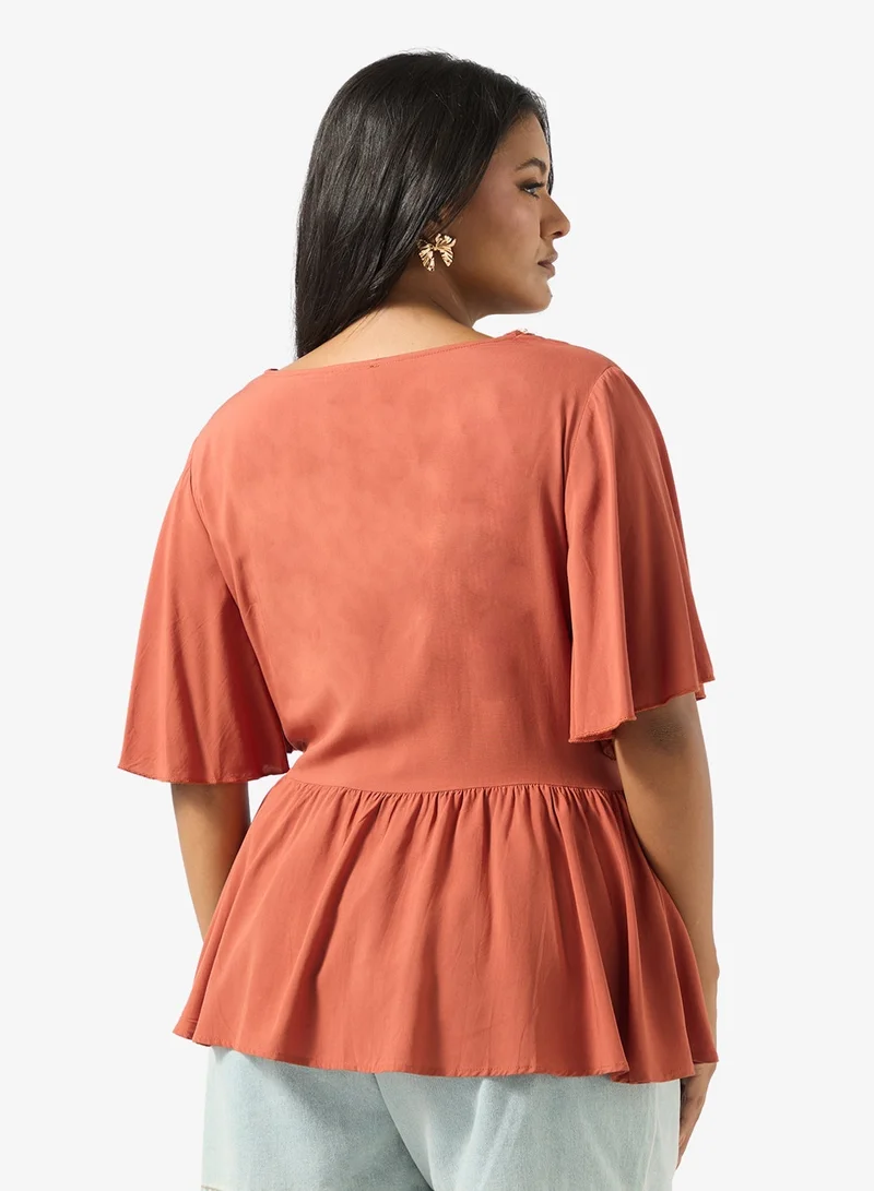 Ginger Plus V Neck Boho Embroidered Top