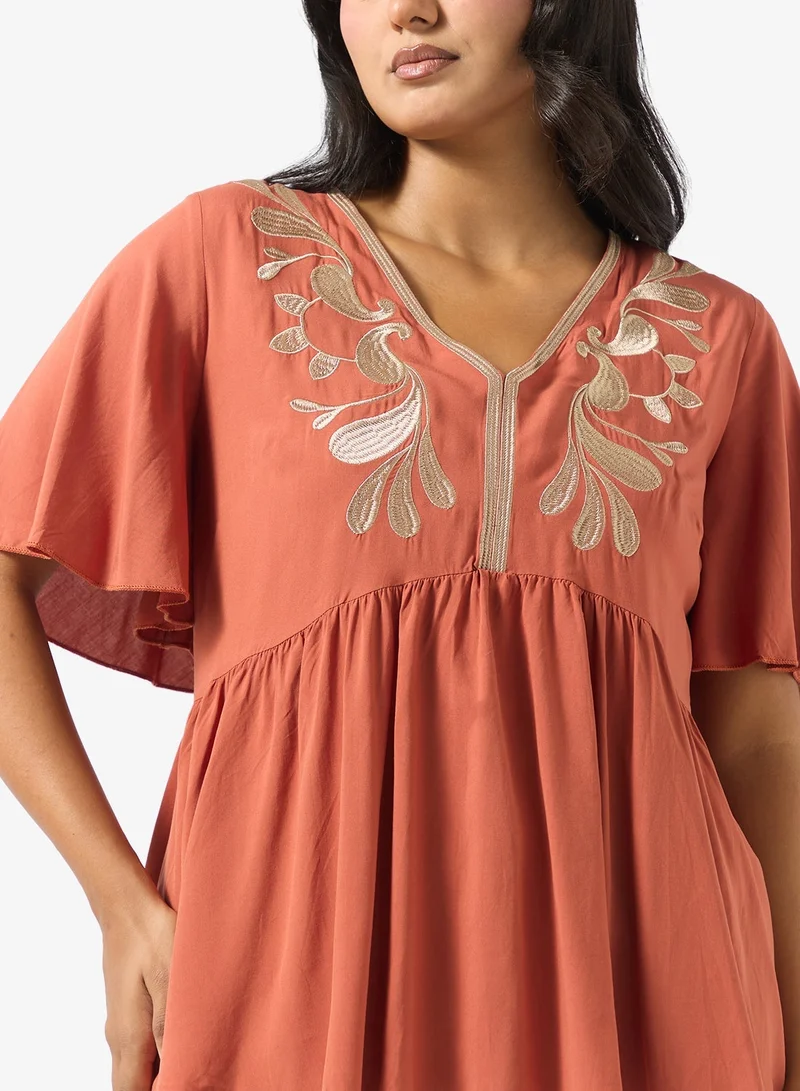 Ginger Plus V Neck Boho Embroidered Top
