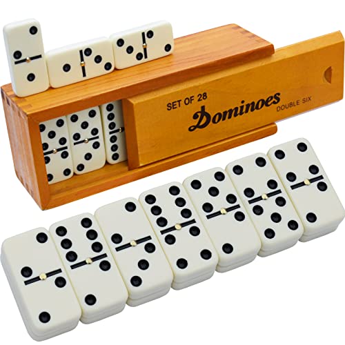 Queensell Dominos Set for Adults Dominoes Classic Board Games Double 6 Dominoes Family Games for Kids and Adults Double Six Standard Dominos Set 28 Tiles with Wood Case Juegos de Mesa - Image 1