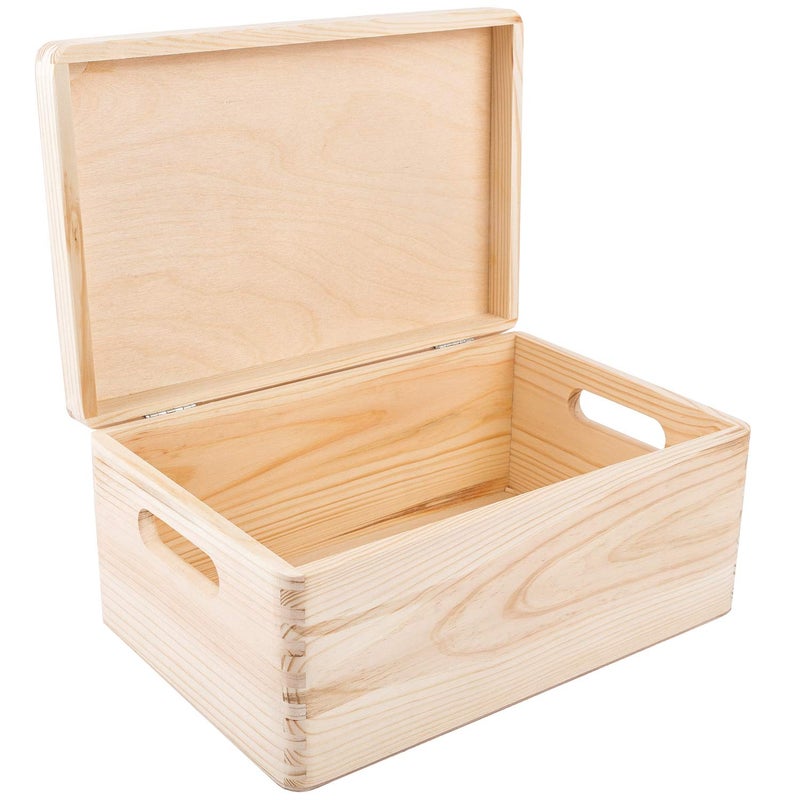 Creative Deco Creative Deco Large Wooden Storage Box with Hinged Lid  118 x 787 x 551 in 05  Plain Unpainted Gift Box with Handles for Tool Toy Shoes Kitchen Clothes Jewelry  Rough  UNSANDED Wood 
