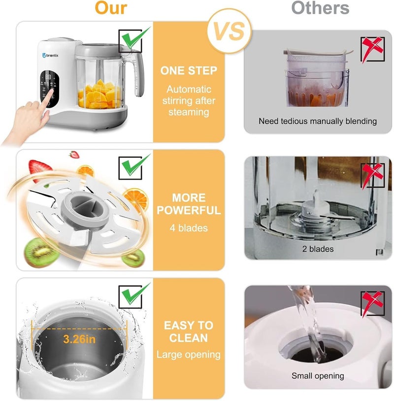 BRONTIX Baby Food Steamer & Processor, Steamer for Baby Food Cooking with Touch Screen Control, Self Clean, Blender for Baby Food Puree, Includes 2 Food Bowls, Spatula & Silicone Spoon (white) - Image 5