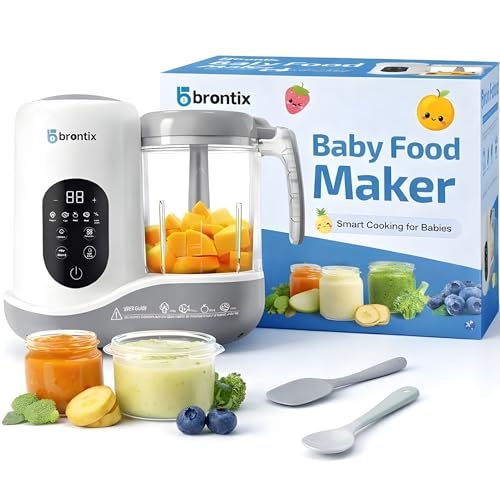 BRONTIX Baby Food Steamer & Processor, Steamer for Baby Food Cooking with Touch Screen Control, Self Clean, Blender for Baby Food Puree, Includes 2 Food Bowls, Spatula & Silicone Spoon (white) - Image 1