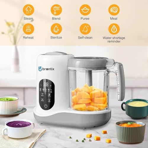 BRONTIX Baby Food Steamer & Processor, Steamer for Baby Food Cooking with Touch Screen Control, Self Clean, Blender for Baby Food Puree, Includes 2 Food Bowls, Spatula & Silicone Spoon (white) - Image 2