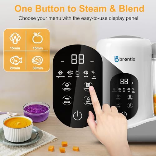 BRONTIX Baby Food Steamer & Processor, Steamer for Baby Food Cooking with Touch Screen Control, Self Clean, Blender for Baby Food Puree, Includes 2 Food Bowls, Spatula & Silicone Spoon (white) - Image 3