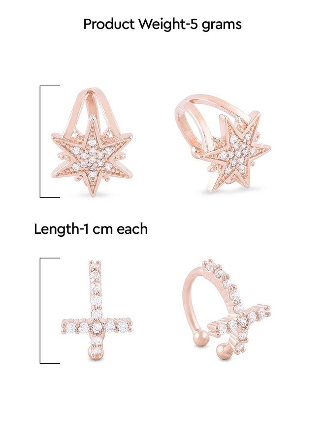Zaveri Pearls Set of 2 Rose Gold Cubic Zirconia Brass Ear Cuff Earrings For Women-ZPFK15122 - Image 4