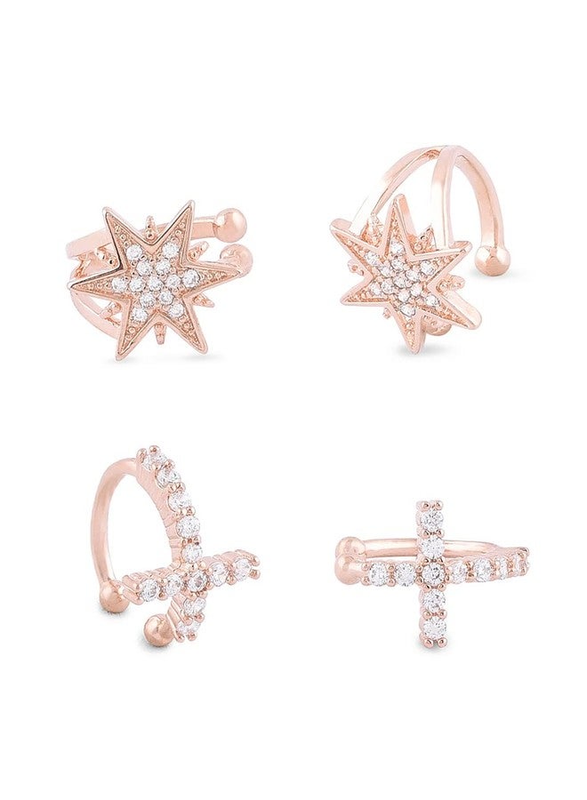 Zaveri Pearls Set of 2 Rose Gold Cubic Zirconia Brass Ear Cuff Earrings For Women-ZPFK15122 - Image 1