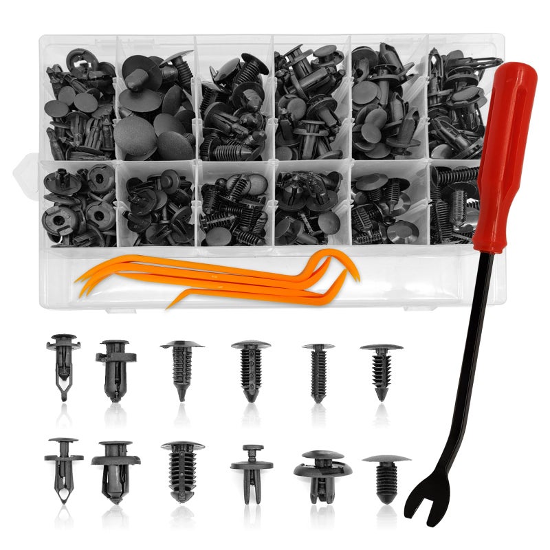 240pcs Car Plastic Push Pin Rivet Fasteners Car Retainer Clips Plastic Fasteners Kit with Remover Tool Assortment Universal Retainer Clips Push Type Retainers Set in Case for Car Most Popular Sizes