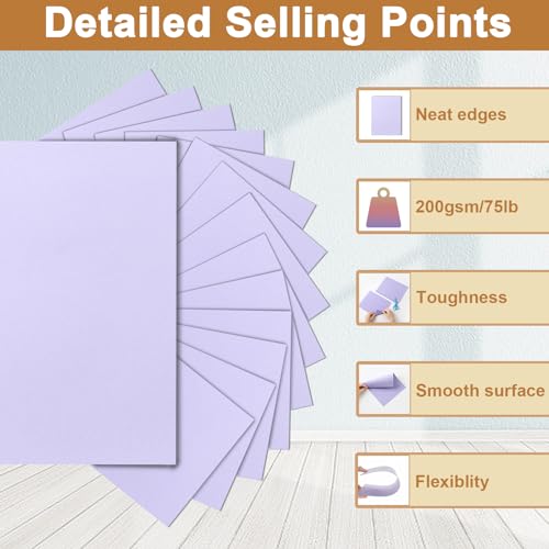 Silunkia 40 Sheets Light Purple Cardstock 8.5 x 11 Certificate Paper, 75lb Premium Lavender Card Stock Printer Paper for DIY Cards Making, Greeting Cards, Wedding Invitations, School Crafting - Image 3