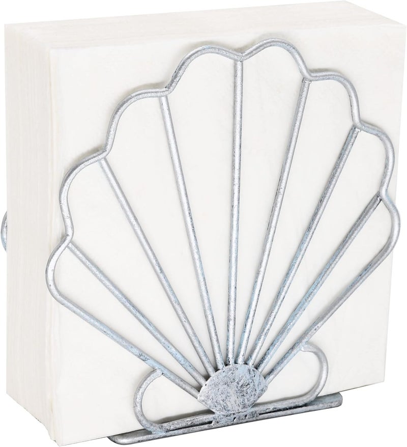OwlGift Oceanic Napkin Holder Nautical Themed Napkin Holder with Seashell Design Beach Napkin Storage Organization Dcor for Tabletop Coastal Dcor Centerpiece  Silver Blue - Image 3