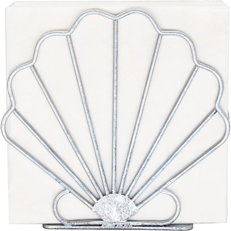OwlGift Oceanic Napkin Holder Nautical Themed Napkin Holder with Seashell Design Beach Napkin Storage Organization Dcor for Tabletop Coastal Dcor Centerpiece  Silver Blue - Image 1