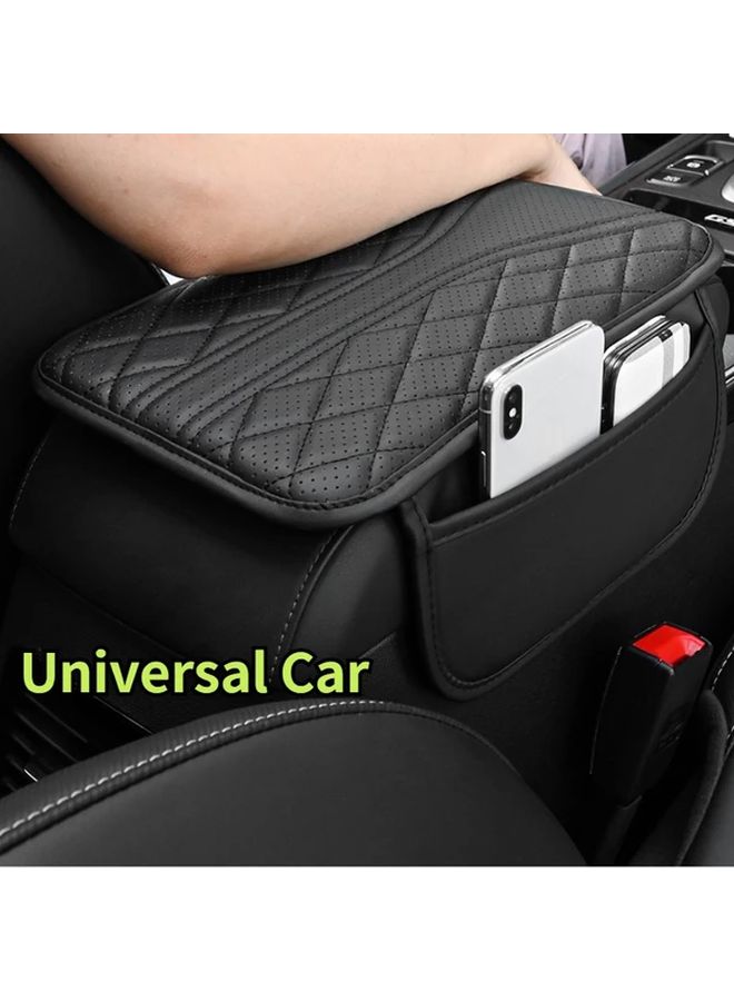 Beige PU Leather Car Armrest Pad with Storage Pockets Comfortable Anti Scratch Elbow Support Quilted Design Secure Fit Armrest Cover - Image 1