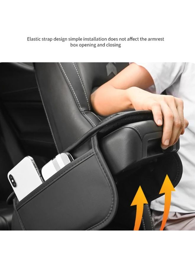 Beige PU Leather Car Armrest Pad with Storage Pockets Comfortable Anti Scratch Elbow Support Quilted Design Secure Fit Armrest Cover - Image 4