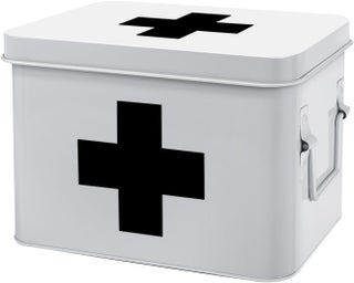Flexzion First Aid Medicine Box Supplies Kit Organizer - Empty 8" White Metal Tin Medic Storage Bin Hard Case with Removable Tray Gold Cross, Vintage Antique Boxes for Home Family Emergency Tool Set - pzsku/ZC4931A655DDECC892AF9Z/45/_/1744284138/534fbce7-7c2c-44aa-a6f3-25b9c832e58e