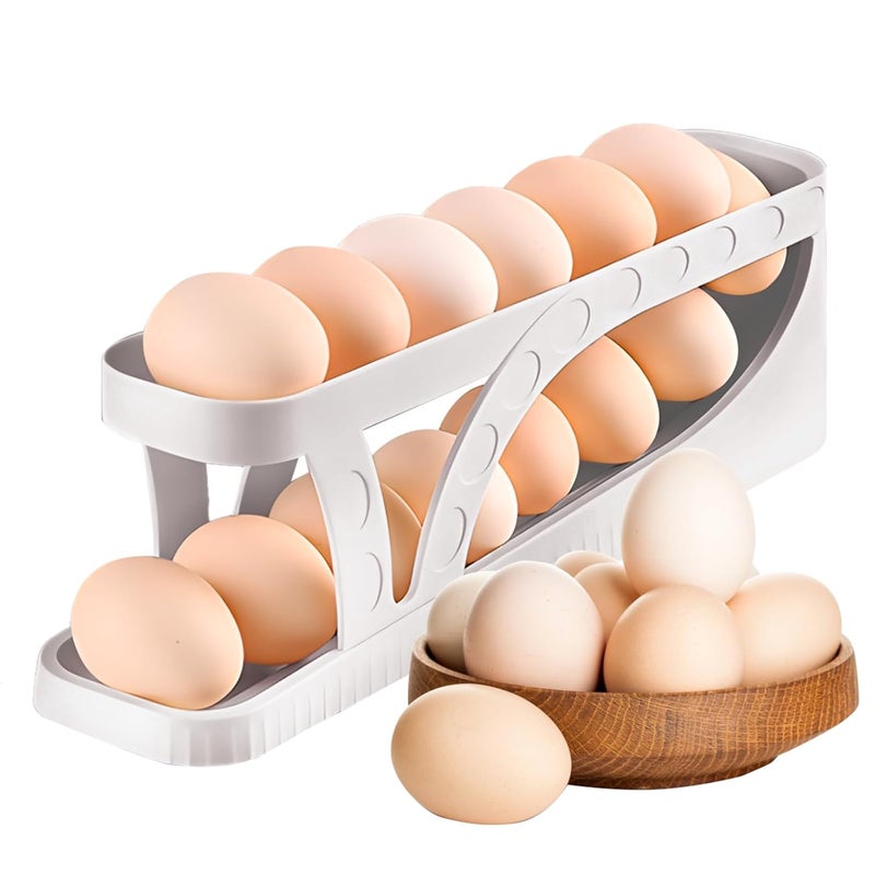 Haiaoxonr Egg DispenserAutomatic Rolling Egg Tray OrganizerHolds 15 Eggs Simultaneously Space Saving Refrigerator Egg Roller Works in The Refrigerator Kitchen Cabinets and Dining Table White - Image 1