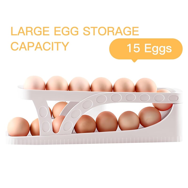 Haiaoxonr Egg DispenserAutomatic Rolling Egg Tray OrganizerHolds 15 Eggs Simultaneously Space Saving Refrigerator Egg Roller Works in The Refrigerator Kitchen Cabinets and Dining Table White - Image 3