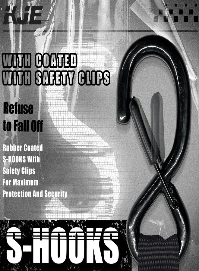 KJE Retractable Ratchet Straps, (4) 1" x 10' Tie Down Strap + (4) Soft Loop - Heavy Duty 1,650lb Max Break Strength, S-Hook with Clip, Self Retracting Ratchet Strap for Motorcycle, Kayak, ATVs, Boats - Image 2
