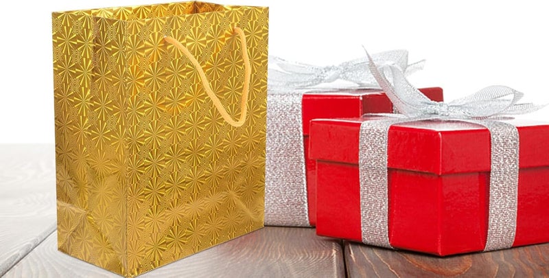 COSMEVIVI 12pcs Small Gold Shiny Handheld Paper Bags with Handles for Party Favor Wrapping, Decorative Present Storage Pouches, Reusable Paper Bags for Weddings and Celebrations - Image 3