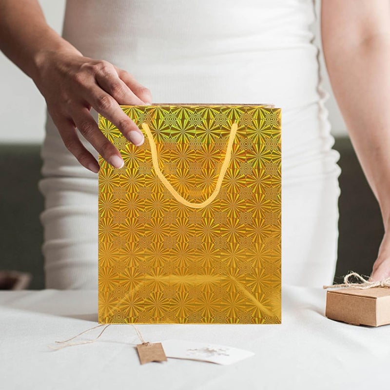 COSMEVIVI 12pcs Small Gold Shiny Handheld Paper Bags with Handles for Party Favor Wrapping, Decorative Present Storage Pouches, Reusable Paper Bags for Weddings and Celebrations - Image 4