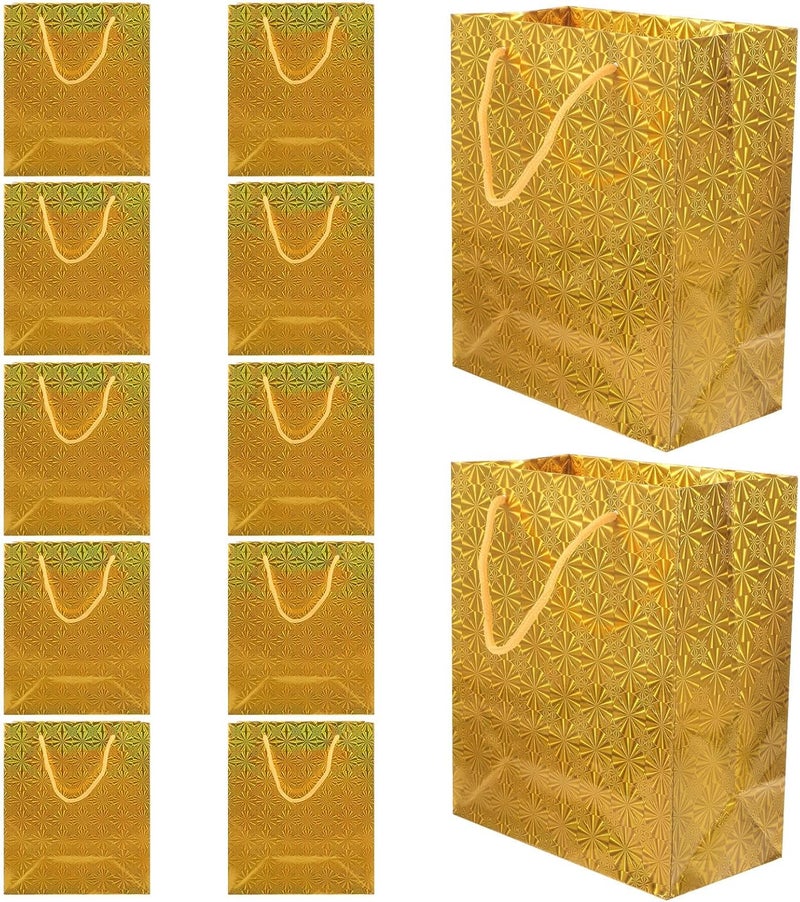 COSMEVIVI 12pcs Small Gold Shiny Handheld Paper Bags with Handles for Party Favor Wrapping, Decorative Present Storage Pouches, Reusable Paper Bags for Weddings and Celebrations - Image 1
