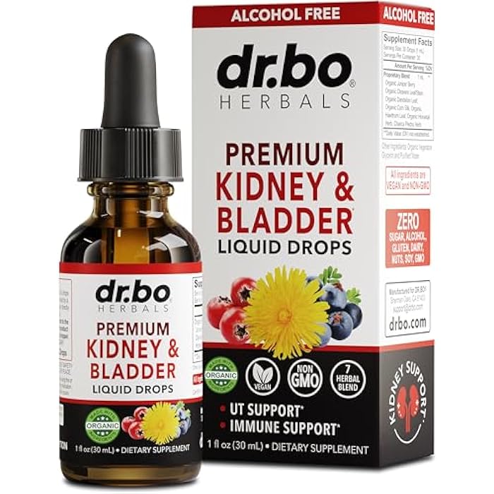 dr.bo Kidney Support Supplement Bladder Health - Organic Renal Cleanse Supplements Drops Juniper Berry Cleavers Dandelion - Renal Kidney Cleanse Detox Urinary Tract Herbal Bladder Support Flush Kidneys 1oz - Image 1
