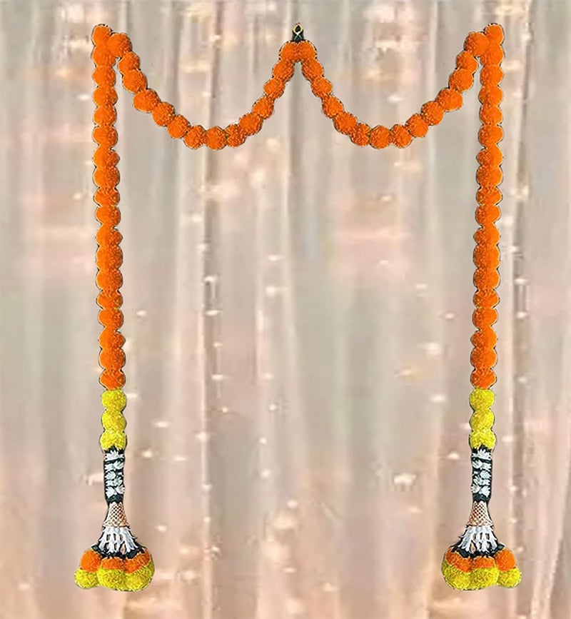Tia Crafts Handmade Decorative Marigold Jasmine Bell Artificial Fluffy Garland for Home Door | Entrance Door and Pooja Decoration (Orange Yellow Bell), 150 cm - Image 3