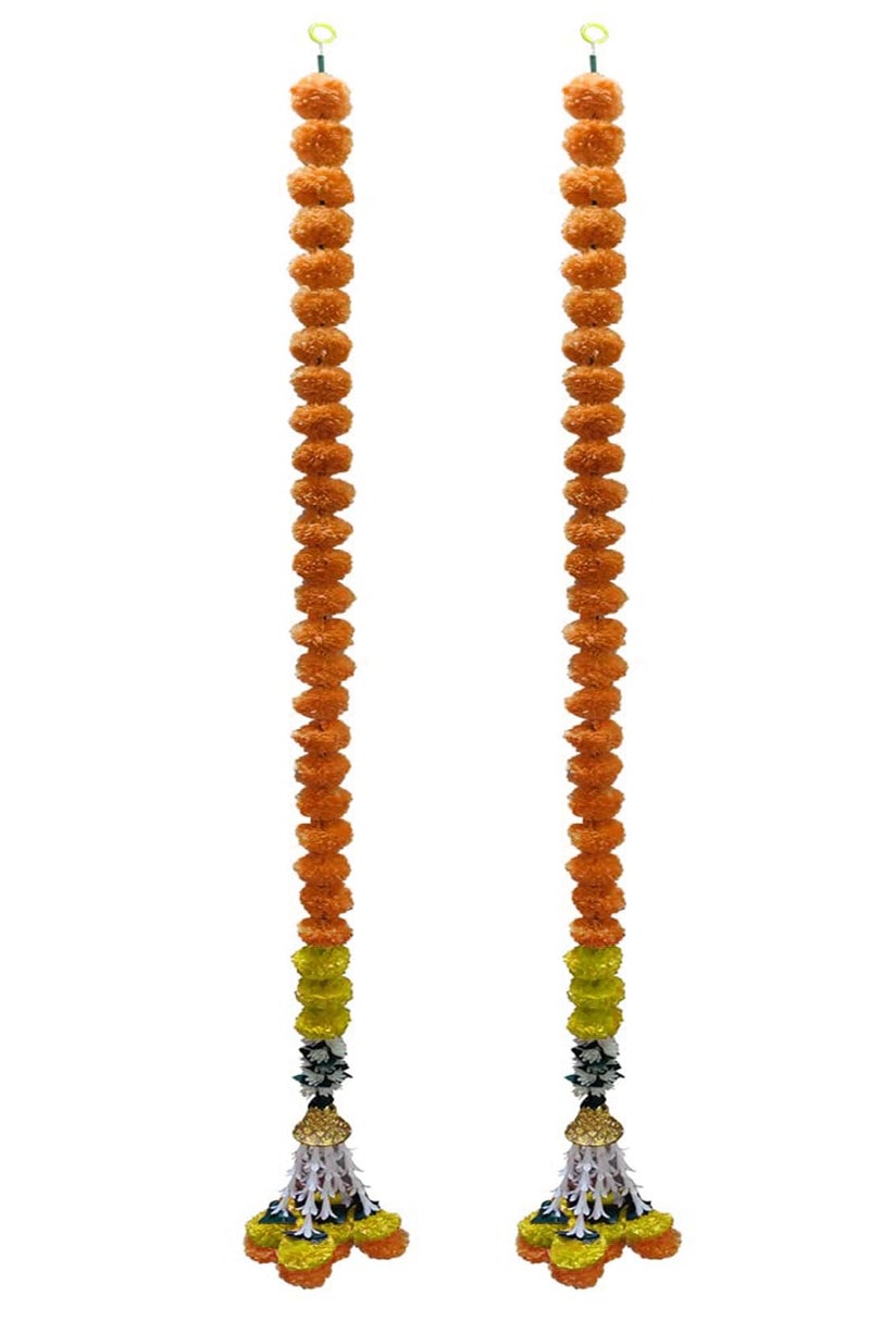 Tia Crafts Handmade Decorative Marigold Jasmine Bell Artificial Fluffy Garland for Home Door | Entrance Door and Pooja Decoration (Orange Yellow Bell), 150 cm - Image 4
