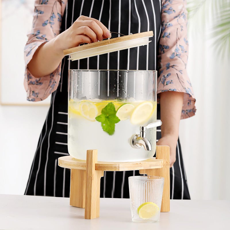 TOCLIU Glass Beverage Dispenser with Stand, 1.5 Gallons Glass Drink Dispenser-Beverage Dispenser with Wood Stand, Stainless Steel Spigot for Parties,Bars,Restaurants - Image 2