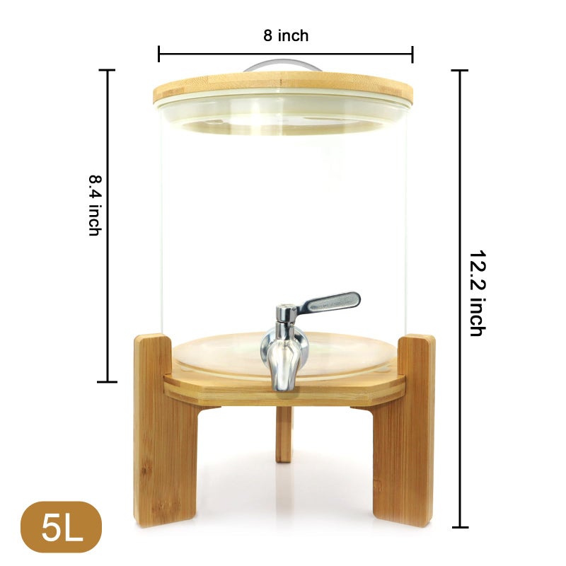TOCLIU Glass Beverage Dispenser with Stand, 1.5 Gallons Glass Drink Dispenser-Beverage Dispenser with Wood Stand, Stainless Steel Spigot for Parties,Bars,Restaurants - Image 3