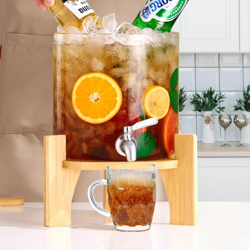 TOCLIU Glass Beverage Dispenser with Stand, 1.5 Gallons Glass Drink Dispenser-Beverage Dispenser with Wood Stand, Stainless Steel Spigot for Parties,Bars,Restaurants - Image 4