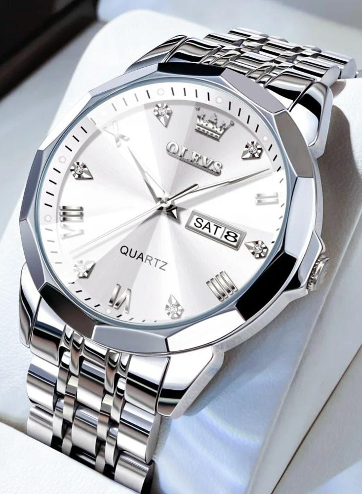 Luxury Men's Watch with Silver Steel Strap