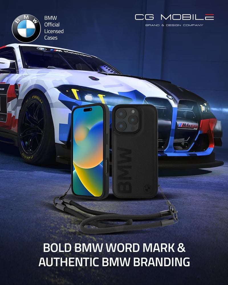 CG MOBILE حافظة هاتف CG MOBILE BMW [مرخصة رسمياً] توقيع| حافظة جلدية مع حزام سلكي علامة كبيرة حافظة/غطاء واقي متوافق مع iPhone 16 Pro Max (6.9 بوصة) (2024) - أسود - Image 2