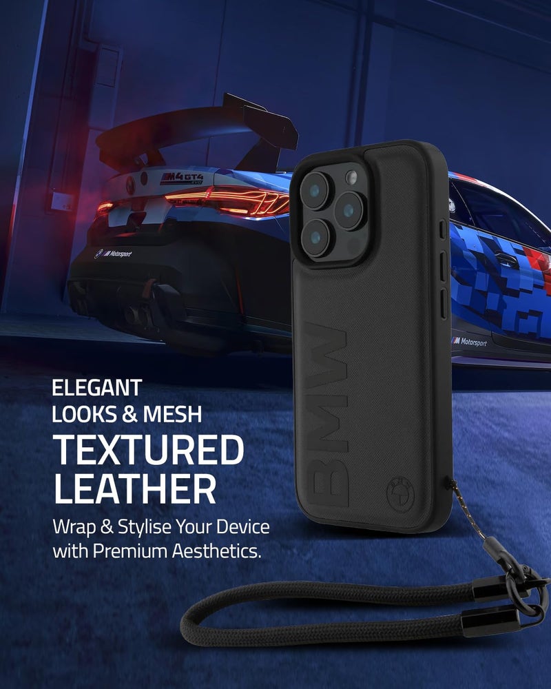 CG MOBILE حافظة هاتف CG MOBILE BMW [مرخصة رسمياً] توقيع| حافظة جلدية مع حزام سلكي علامة كبيرة حافظة/غطاء واقي متوافق مع iPhone 16 Pro Max (6.9 بوصة) (2024) - أسود - Image 3