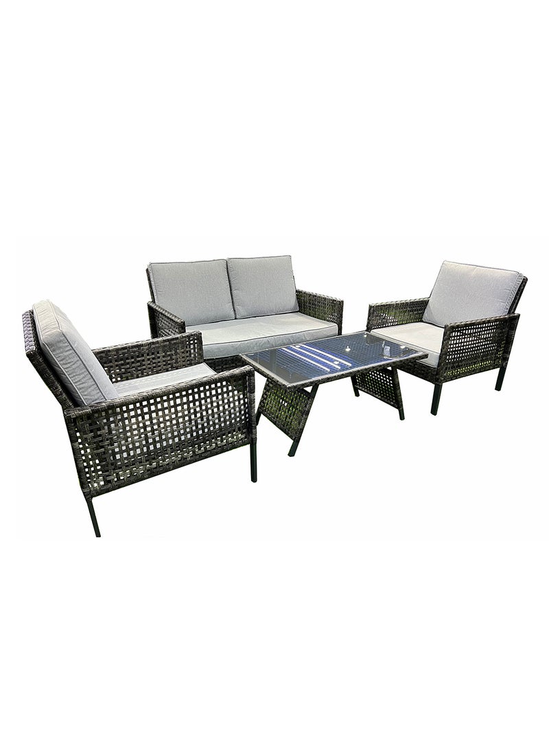 Oasis Casual Outdoor 4 Seater Grey Color Rattan Sofa with Grey Cushion  - Image 1