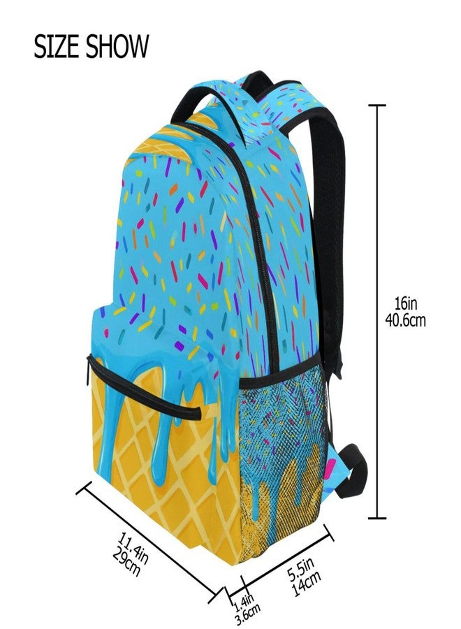 QUGRL Blue Ice Cream Drip Backpack for School Girls Boys Summer Large Bookbag Laptop Computer Hiking Travel Bag Casual Daypack Elementray Schoolbag for Teens Adult 16 Inch - Image 2