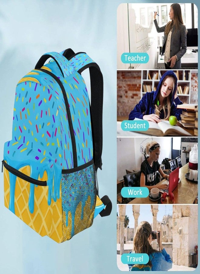 QUGRL Blue Ice Cream Drip Backpack for School Girls Boys Summer Large Bookbag Laptop Computer Hiking Travel Bag Casual Daypack Elementray Schoolbag for Teens Adult 16 Inch - Image 5