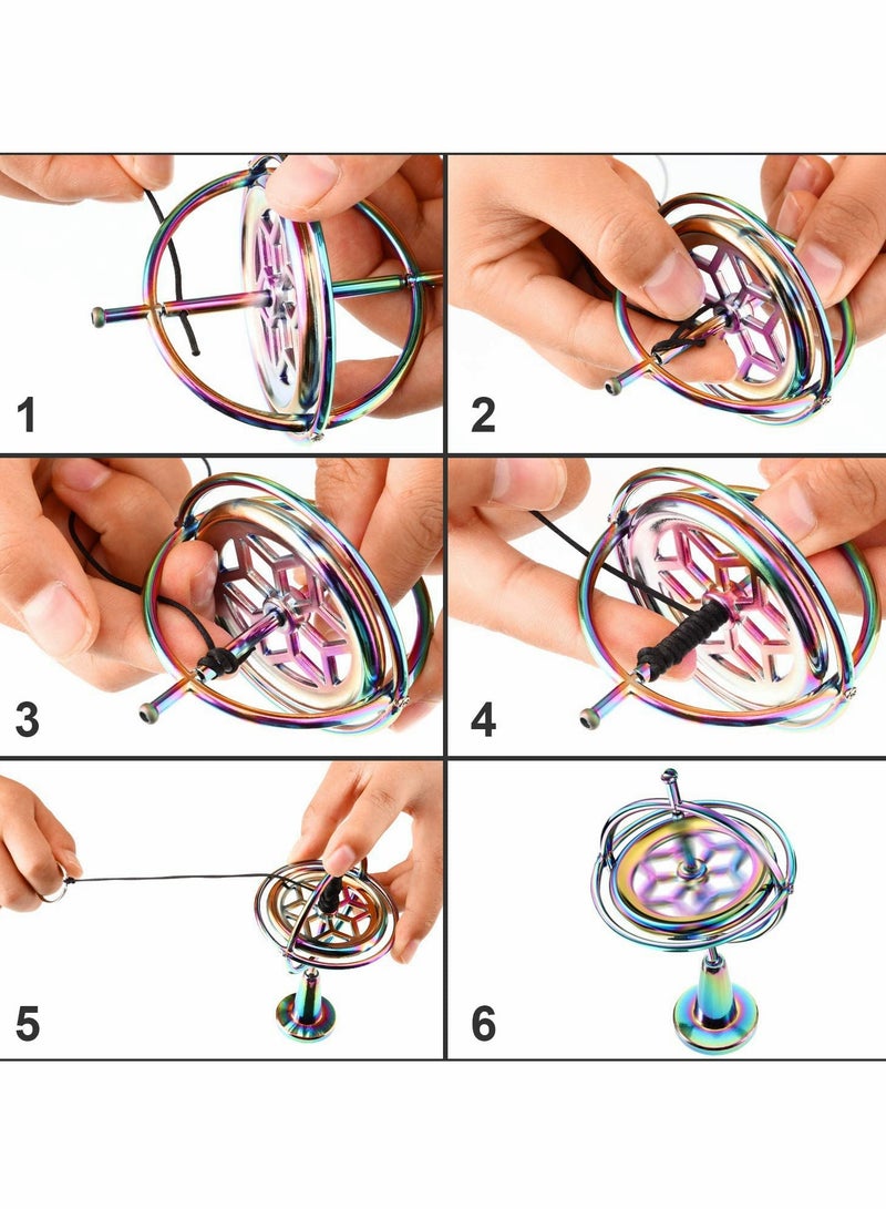 Excefore Gyroscope, Metal Anti-Gravity Gyroscope Toy Colorful Spinning Top Desktop Ornament for Children Adult - Image 4