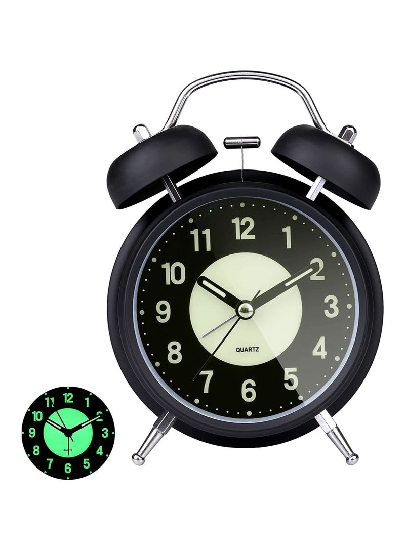 Awakey Loud Twin Bell Alarm Clock with Backlight – Silent, Non-Ticking, Ideal for Heavy Sleepers, Perfect for Bedroom, Office, or Home (Black) - Image 1
