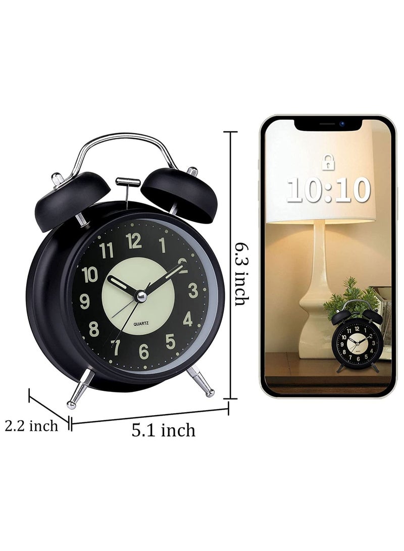 Awakey Loud Twin Bell Alarm Clock with Backlight – Silent, Non-Ticking, Ideal for Heavy Sleepers, Perfect for Bedroom, Office, or Home (Black) - Image 2