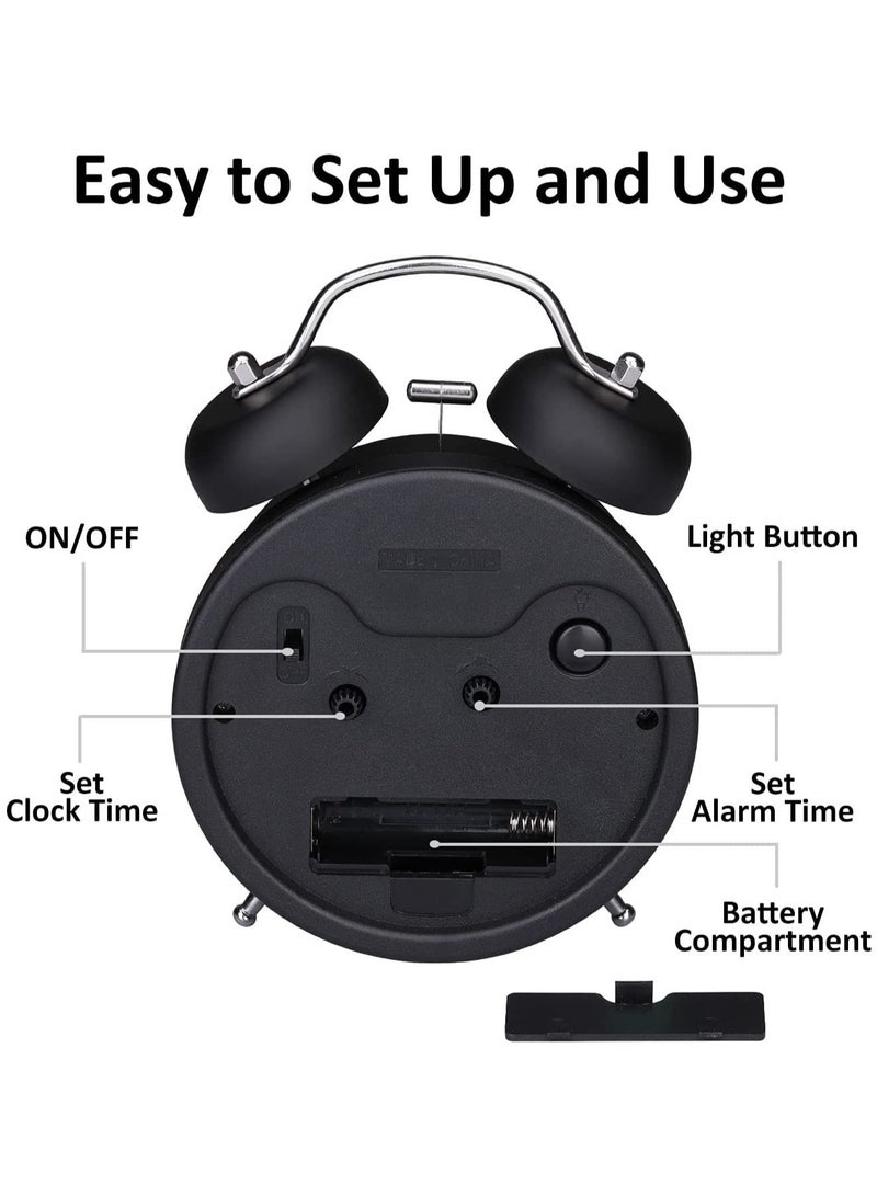 Awakey Loud Twin Bell Alarm Clock with Backlight – Silent, Non-Ticking, Ideal for Heavy Sleepers, Perfect for Bedroom, Office, or Home (Black) - Image 3