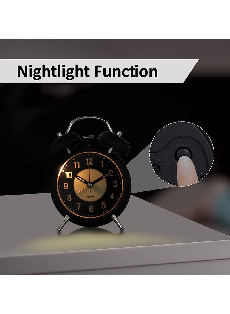 Awakey Loud Twin Bell Alarm Clock with Backlight – Silent, Non-Ticking, Ideal for Heavy Sleepers, Perfect for Bedroom, Office, or Home (Black) - Image 4