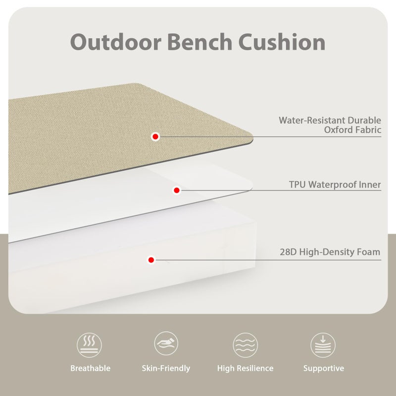 Favoyard Outdoor Bench Cushion 48 x 18 Inch Waterproof Patio Furniture Cushions 3-Year Color Fastness Garden Sofa Settee Couch Swing Pads with Handle and Adjustable Straps, Beige - Image 2