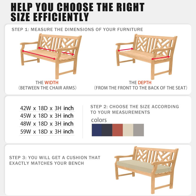 Favoyard Outdoor Bench Cushion 48 x 18 Inch Waterproof Patio Furniture Cushions 3-Year Color Fastness Garden Sofa Settee Couch Swing Pads with Handle and Adjustable Straps, Beige - Image 5