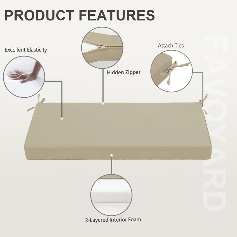 Favoyard Outdoor Bench Cushion 48 x 18 Inch Waterproof Patio Furniture Cushions 3-Year Color Fastness Garden Sofa Settee Couch Swing Pads with Handle and Adjustable Straps, Beige - Image 4