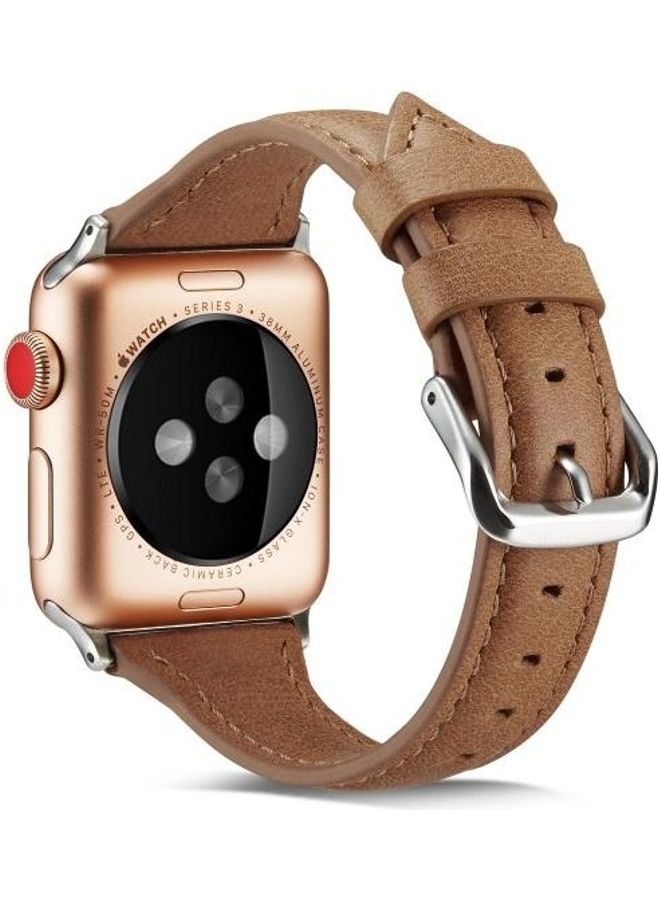 NIBEMINENT Thin Leather Replacement Wrist Strap Watchband for Apple Wacth 5/4/3/2/1 42-44mm Brown - Image 2