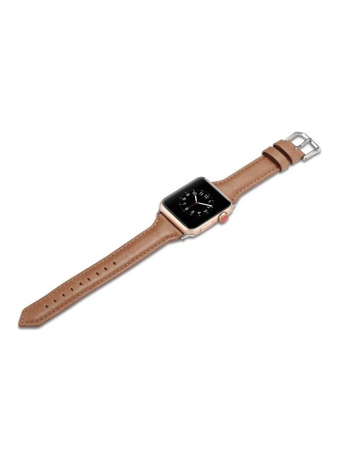NIBEMINENT Thin Leather Replacement Wrist Strap Watchband for Apple Wacth 5/4/3/2/1 42-44mm Brown - Image 5